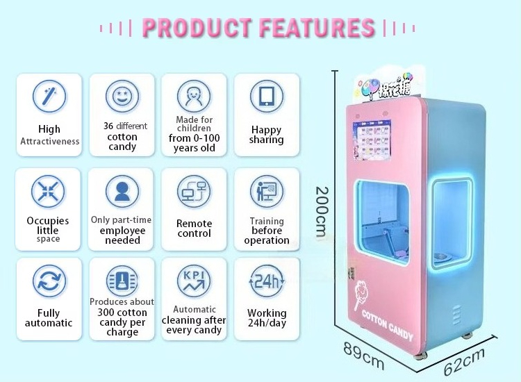 Outdoor Fully Automatic Cotton - Candy Vending Machine ulasan dan harga